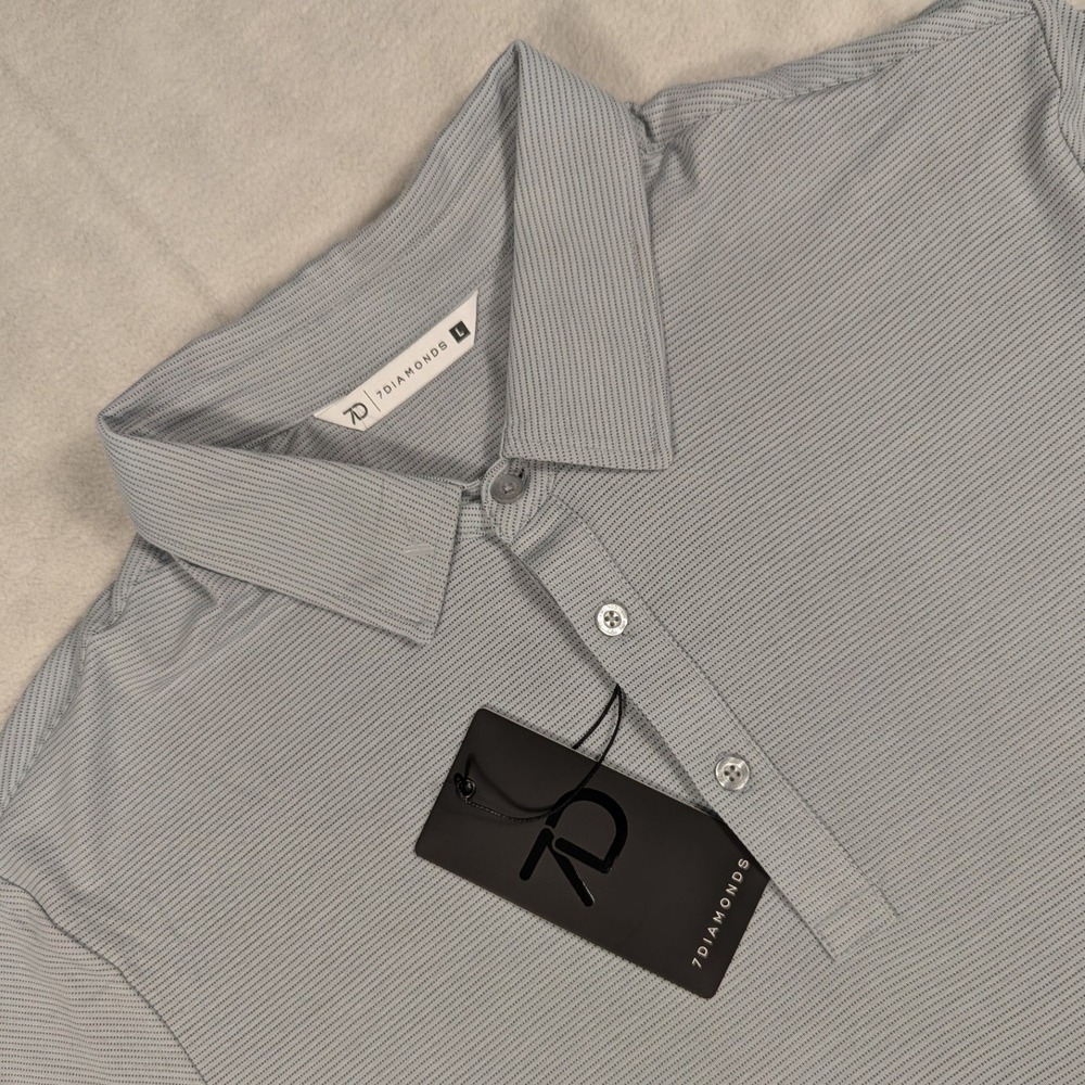 NEW 7Diamonds Gautier Golf Polo Shirt Mens Large Light Grey Micro Stripe